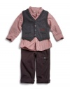 GUESS Kids Boys Shirt, Sweater Vest and Pants Set, CHARCOAL GREY (12M)