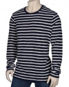 Vince Thermal Cotton Crewneck Sweater XX-Large Navy Blue & Cream Stripes 2X