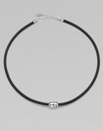 A single strand of rubber is accented with a sterling silver barrel bead.From the Kali CollectionSilverRubberAdjustable, 22 to 24Lobster claspImported