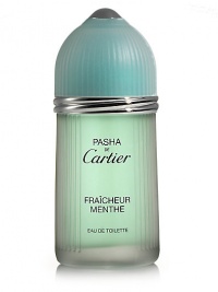 Pasha Fraicheur Menthe Eau de Toilette Spray. A fragrance which displays its tenacious and exhilarating freshness like the expression of controlled masculinity, an alliance of strength and elegance contained in the same scent. Top notes: mint, bergamot, mandarin and cardamom; middle notes: nutmeg, chili pepper and basil; base notes: oak moss, amber, vetiver and patchouli. Eau de toilette spray, 3.3 oz. Made in France. 