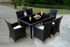 Genuine Ohana Outdoor Patio Wicker Furniture 7pc All Weather Dining Set with Free Patio Cover