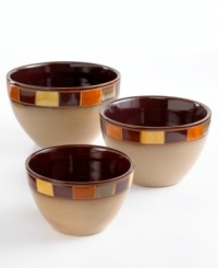 Thanks to a traditional reactive glazing, no two pieces of this bold dinnerware collection from Gibson are exactly alike. Rendered in deep, earthy hues, this striking set makes a one-of-a-kind statement at any meal.