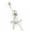 316L Surgical Steel 14 Guage Stainless Steel Double Cross Dangle Body Piercing Belly Barbell Navel Ring Bar