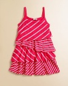 Tiers of ruffles get mixed up in stripes that adorn this warm-weather ready frock ScoopneckSpaghetti strapsPullover styleFull, ruffled skirt39% supima pima/39% micro modal/22% polyesterMachine washImported