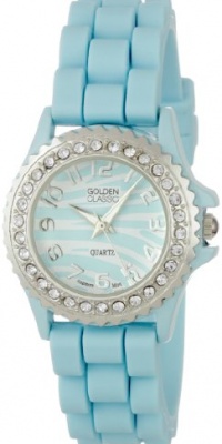 Golden Classic Women's 2218-zebraaqua Chic Jelly Petite Rhinestone Encrusted Bezel Silicone Watch