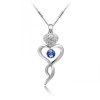 Jewelry Locker Blue and Clear Swarovski Crystals Heart Swirl Necklace