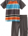 Splendid Littles Boys 2-7 Block Stripe Crew Neck Shirt And Short, Surf Board/Grey, 5/6