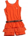 GUESS Kids Girls Little Girl Belted Romper, ORANGE (6X)