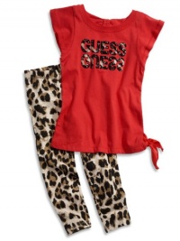 GUESS Kids Girls Girl Tee & Animal Print Leggings Set, RED (4)