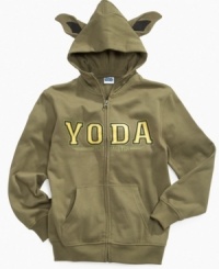 Looks super cool, this hoodie. He can get his Jedi Master on in this Yoda hoodie.