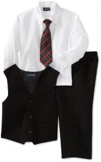 Izod Kids Boys 2-7 Three Piece Vest Set- Striped with Dress Pant, Black, 7 Regular