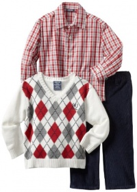 Izod Kids Boys 2-7 Argyle Sweater Plaid Shirt and Pant 3 Piece Set, Ivory, 6 Regular