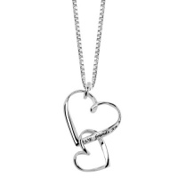 Sterling Silver True Friends Are Joined At The Heart Double Heart Pendant Necklace, 18