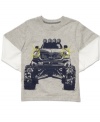 A monster truck for the little boy who loves big wheels: Carter's graphic tee with long-under-short sleeves for a layered look.