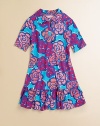 A bold, signature Lily print and flounced hem add girly charm to a sweet cotton polo dress.Polo collarElbow-length sleevesPullover styleDrop waistFlounced hemCottonMachine washImported