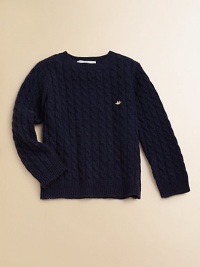 Crafted in luxurious cashmere, this ultra-cozy cable-knit pullover belongs on your little boy's most-wanted list.CrewneckLong sleevesPullover styleRibbed cuffs and hemCashmereDry cleanImported