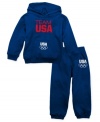 Seize glory. Your little athlete can get pumped for the big game in this fleece hoodie and pants set from adidas, celebrating Team USA.