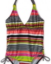 Pink Platinum Girls 7-16 Multi Color Strip One Piece Swimsuit, Black, 7/8