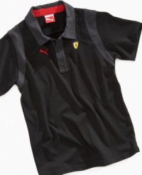 Mark of a champion. This sleek two-tone boys Ferrari polo shirt is perfect for fall.