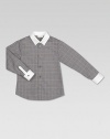 An essential, checkered, button-down cotton shirt featuring a white collar and cuffs with Gucci logo buttons.Button-down collarLong sleeves with button cuffsButton-frontCottonDry cleanMade in Italy Please note: Number of buttons may vary depending on size ordered. 