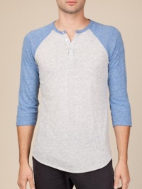 3/4-Sleeve Raglan Henley(OATMEAL/ ROYAL,MEDIUM)