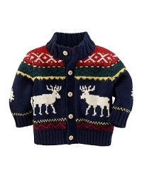 With its classic knit reindeer design, a sweet combed cotton cardigan captures the spirit of the season.