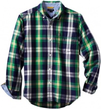 Tommy Hilfiger Boys 8-20 Long Sleeve Burton Plaid Woven Shirt, Flag Blue, Medium