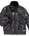 He can lead the pack in the street style of this faux-leather motocross jacket from KC Collections.