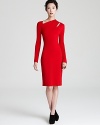 Set evenings alight with this fiery Escada jersey dress with chic asymmetric neckline and shoulder cutout detail.