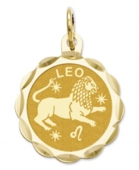 Tell everyone your sign in style! This scalloped and polished disc charm features the Leo Zodiac in 14k gold. Chain not included. Approximate length: 9/10 inch. Approximate width: 3/5 inch.