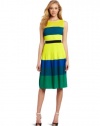 BCBGMAXAZRIA Women's Kassandra Sleeveless Pleated Color Blocked Dress, Bright Lime Combo, Small