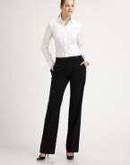 Clean lines give these wool pants must-have appeal. The touch of stretch offers a phenomenal fit. Hook-and-eye closureZip flyBelt loopsBack welt pocketsInseam, about 3596% virgin wool/4% elastaneDry cleanImported Model shown is 5'10 (177cm) wearing US size 4. 