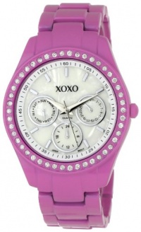 XOXO Women's XO5303A Rhinestone Accent Fuchsia Enamel Bracelet Watch