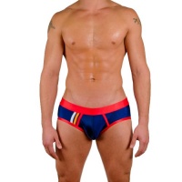 Mens New Contrast Front Stripe Bikini Swimsuit By Gary Majdell Sport