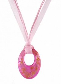 Necklace - N123 - Murano Glass Style - Open Oval Shape ~ Pink and Copper hung on 5 Strand Organza and Cotton Cord + 2 Extension Chain