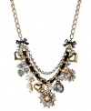 Betsey Johnson Iconic Flower & Ladybug Multi Charm Chunky Necklace Gold Tone Rhinesone Accents B05892