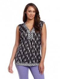 Jones New York Women's Plus-Size V-Neck Sleeveless Mixed Media