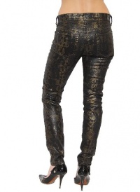 Women's 7 For All Mankind Skinny 2nd Skin Jean in Gold Textured Snake