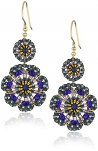 Miguel Ases Blue Quartz and Swarovski Flower Station Drop Earrings