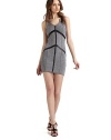 THE LOOKBandage dress designHeathered designSleevelessContrast leather accentsBack zip closureLace upper backTHE FITAbout 31 from shoulder to hemTHE MATERIAL75% rayon/25% spandexCARE & ORIGINDry cleanImportedModel shown is 5'10 (177cm) wearing US size Small. 