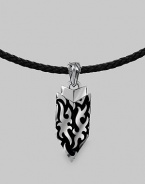 A thoroughly modern shield design crafted in fine sterling silver on an adjustable leather cord. From the Men's Dayak Collection Sterling silver Adjustable leather cord: 18-20 long ¾W X 2¼L Lobster clasp Imported 