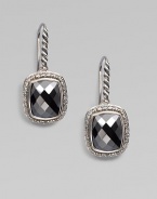 From the Noblesse Collection. A beautifully, faceted hematite stone surrounded by dazzling diamonds in sterling silver on a cable accented hook back. HematiteDiamonds, .42 tcwSterling silverDrop, about ½Hook backImported 