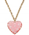 Show you have a big heart with this pendant necklace from Betsey Johnson. Crafted from antique gold-tone mixed metal, the chain suspends a big lucite heart with glass crystal accents, which is just more to love. Approximate length: 16 inches + 3-inch extender. Approximate drop: 3 inches.