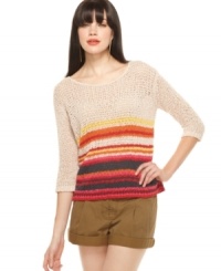 With bright stripes, this sheer Rachel Rachel Roy sweater is a hot layering piece for spring!