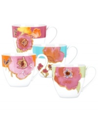 Mixing Impressionistic blooms and exciting colors, Lenox Floral Fusion cafe cups offer a modern look for the classic at heart. Gold tones highlight a variety of blossoms, contrasting bold bands on everyday porcelain.