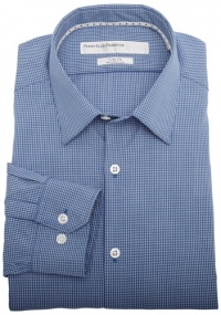 Perry Ellis Men's Premium Mini Check Slim Fit Dress Shirt, Blue, 17.5 34/35