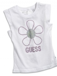 GUESS Kids Girls Little Girl Graphic Flower Top, WHITE (6X)