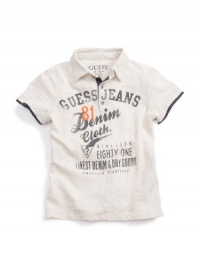 GUESS Kids Boys Polo Shirt with Distressed Screen, OFF WHITE (8/10)