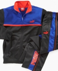 Get your little guy geared up in winning style with this Puma track jacket