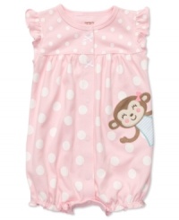 Your little monkey will love this adorable printed bodysuit from Carter's. Snaps at front and leg openings for easy changes.